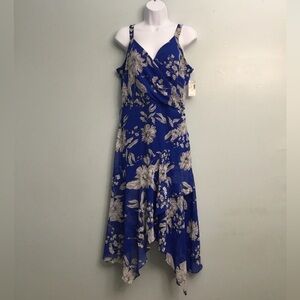 ROZ & ALI Elegant Blue and White Floral High Low Dress